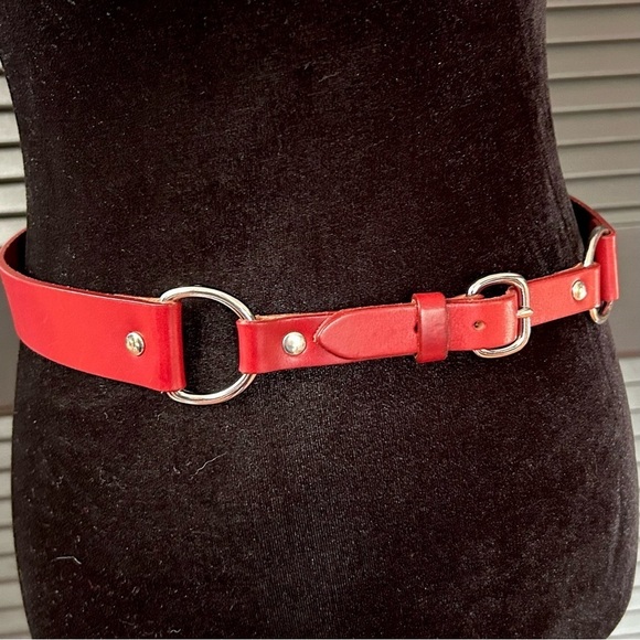 Banana Republic Red Leather Belt with Silver Buckle and Rings, Size Small - Picture 6 of 16
